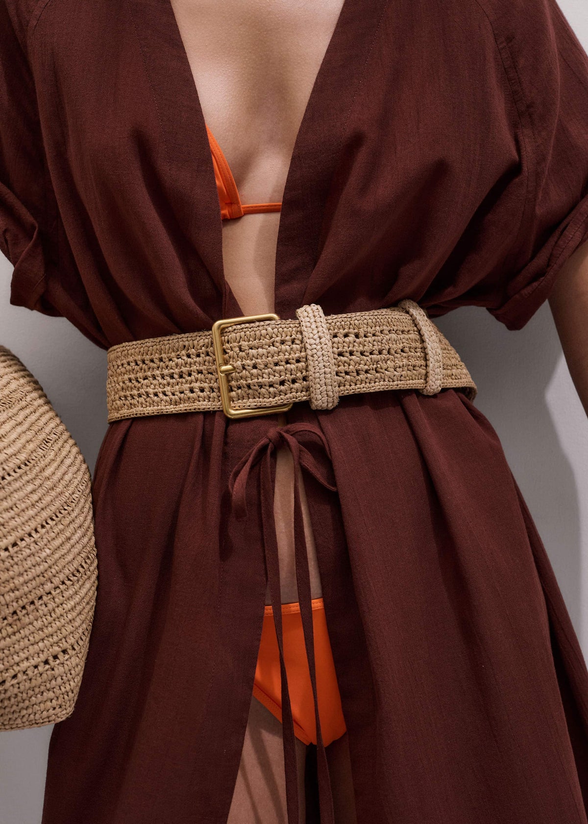 ME+EM Tan Raffia Wide Summer Belt