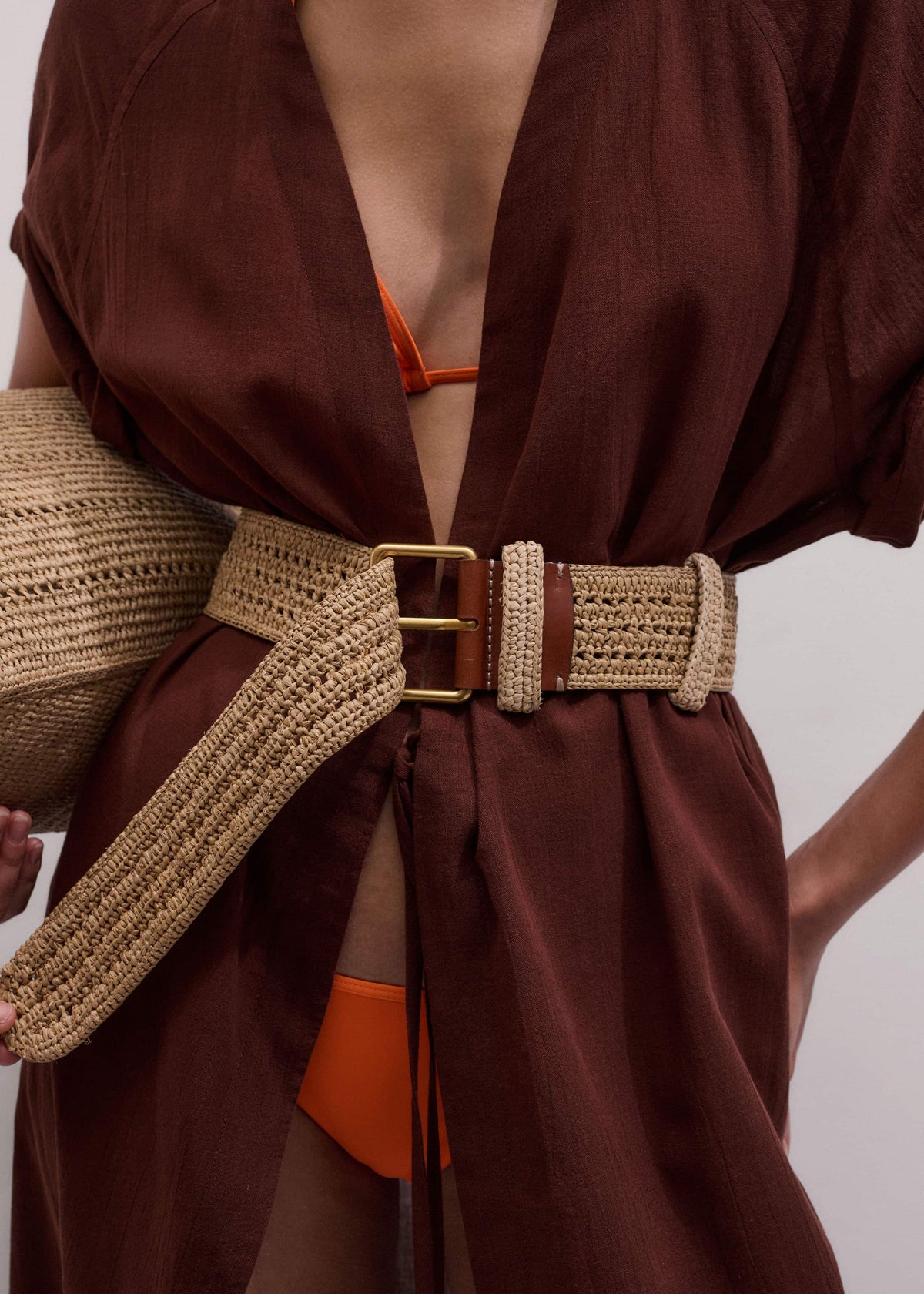 ME+EM Tan Raffia Wide Summer Belt