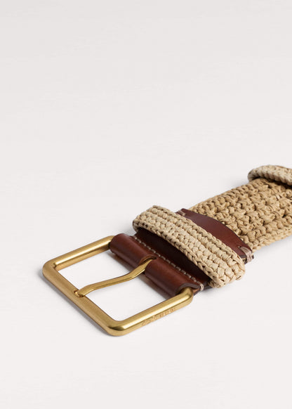 ME+EM Tan Raffia Wide Summer Belt