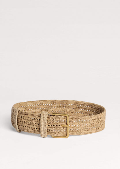 ME+EM Tan Raffia Wide Summer Belt