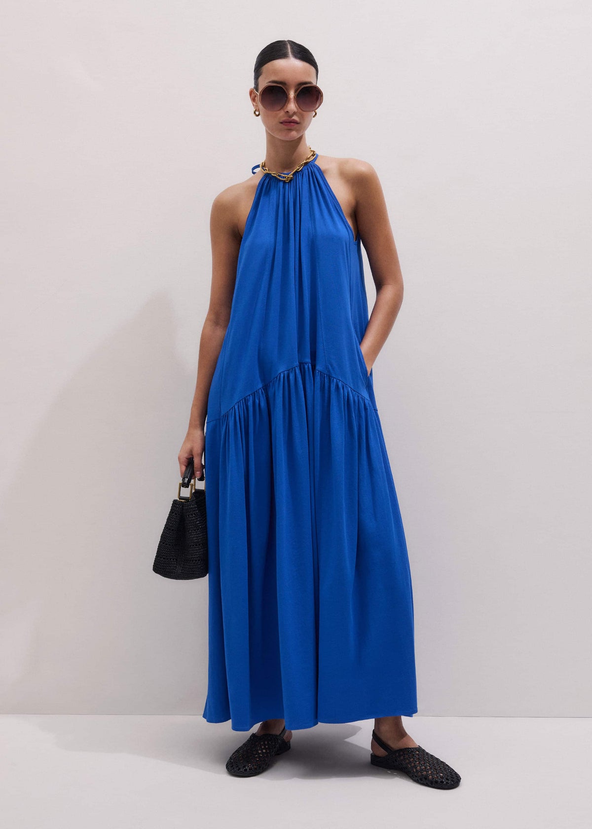 ME+EM Blue Halterneck Maxi Dress