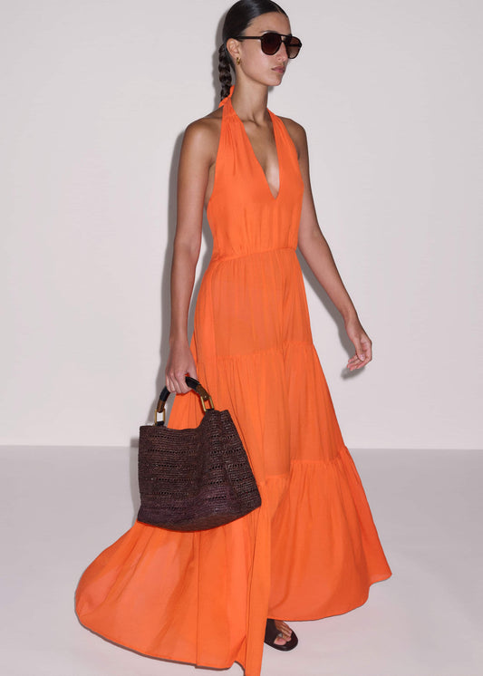 ME+EM Orange Tiered Maxi Beach Dress