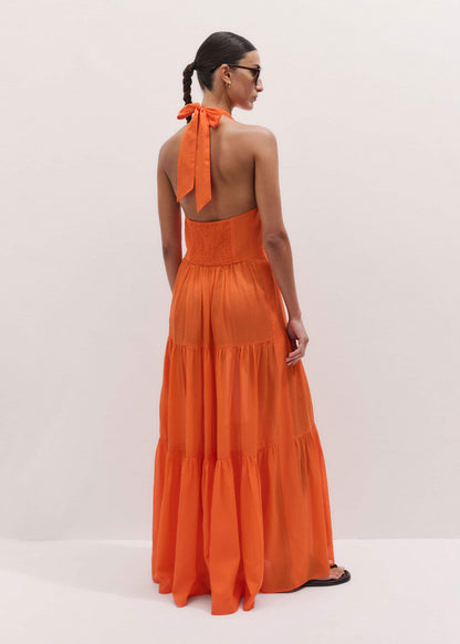 ME+EM Orange Tiered Maxi Beach Dress