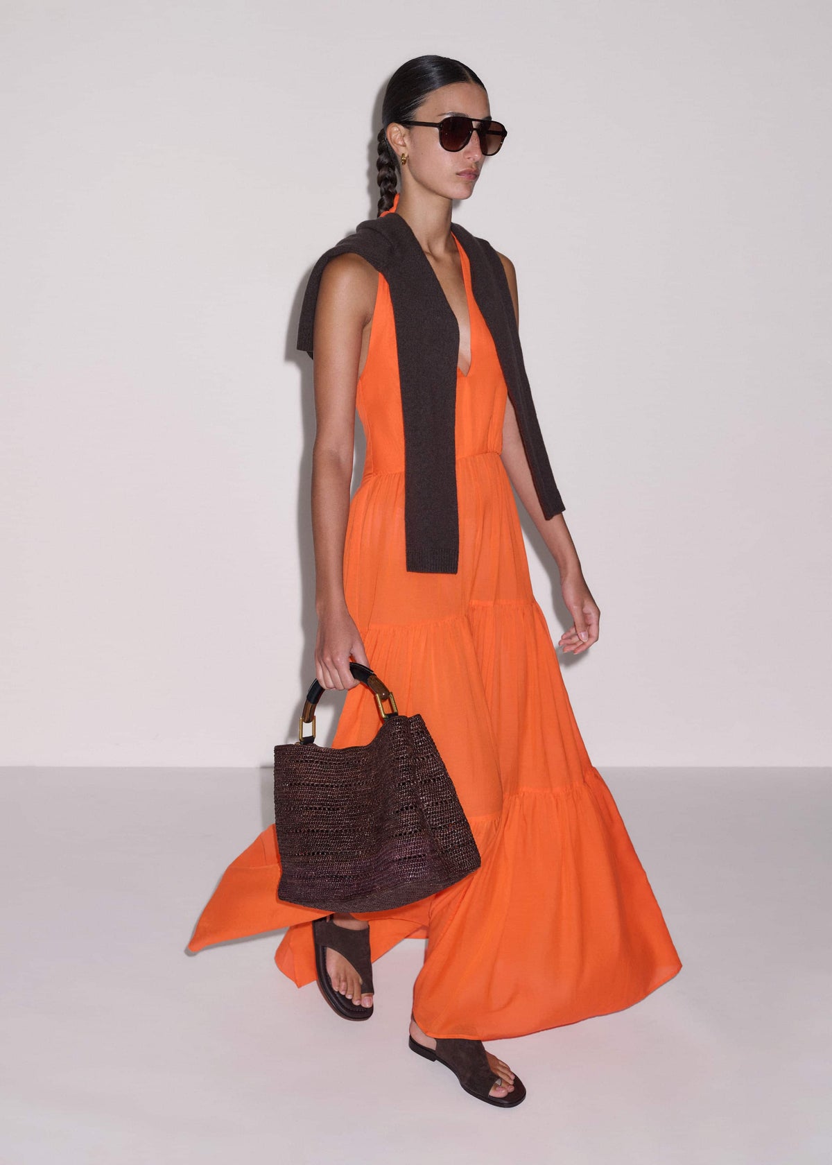 ME+EM Orange Tiered Maxi Beach Dress