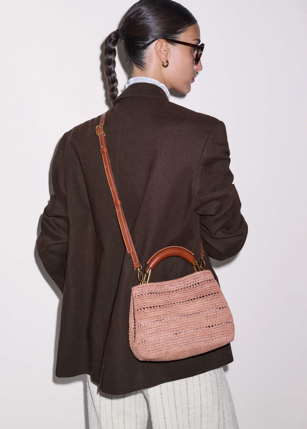 ME+EM Pink Raffia Mini Day Bag
