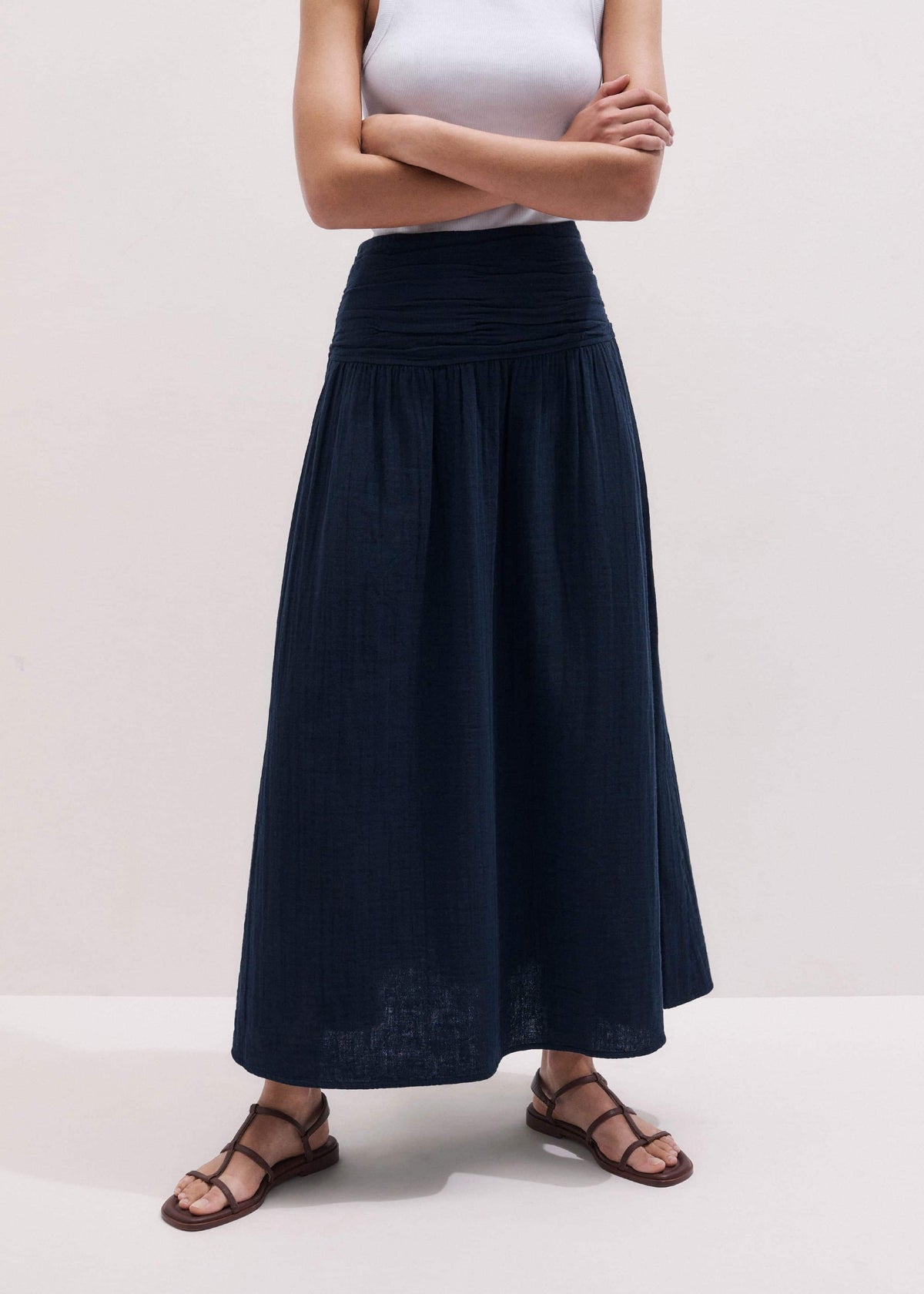 ME+EM Navy Cheesecloth Relaxed Maxi Skirt