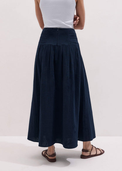 ME+EM Navy Cheesecloth Relaxed Maxi Skirt
