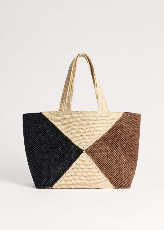 ME+EM Brown Contrast Raffia Tote Bag
