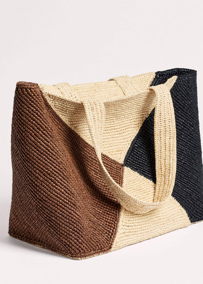 ME+EM Brown Contrast Raffia Tote Bag