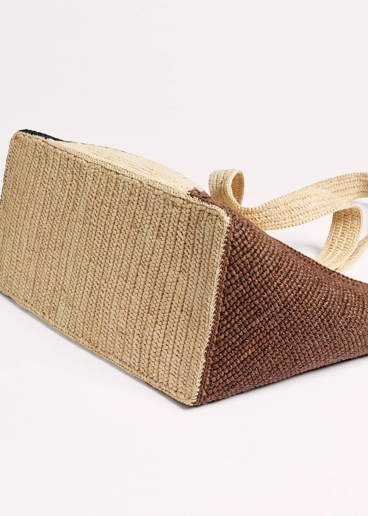 ME+EM Brown Contrast Raffia Tote Bag