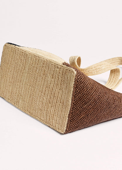 ME+EM Brown Contrast Raffia Tote Bag