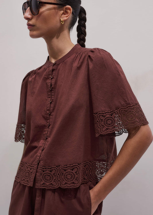 ME+EM Cinnamon Brown Lace Trim Crop Top