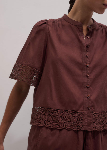 ME+EM Cinnamon Brown Lace Trim Crop Top