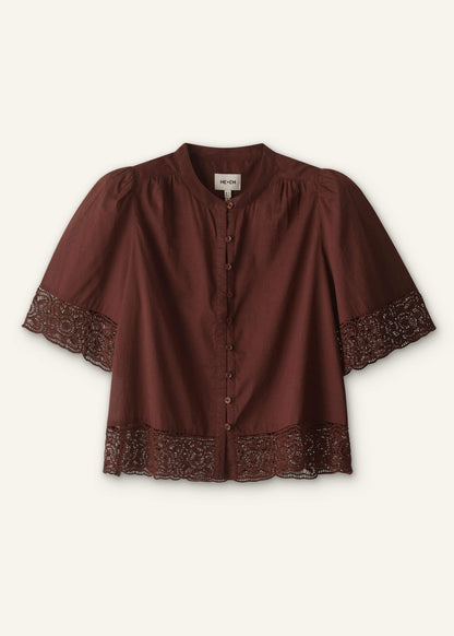 ME+EM Cinnamon Brown Lace Trim Crop Top