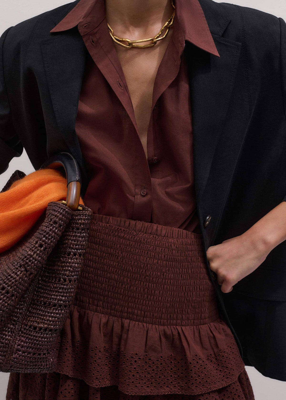 ME+EM Cinnamon Brown Turn-Up Cuff Shirt Co-ord