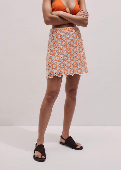 ME+EM Orange Floral Crochet Mini Beach Skirt