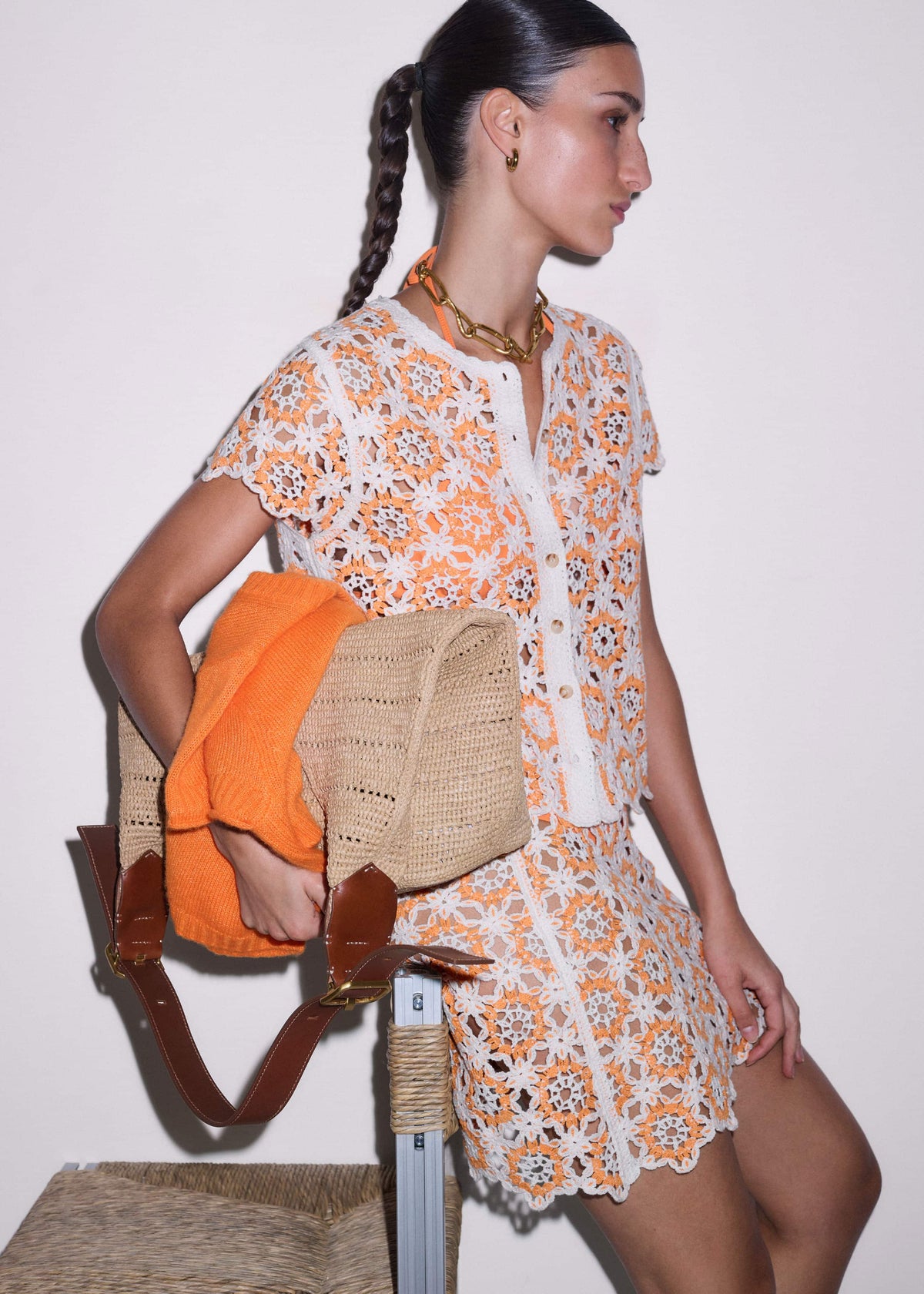 ME+EM Orange Floral Crochet Mini Beach Skirt