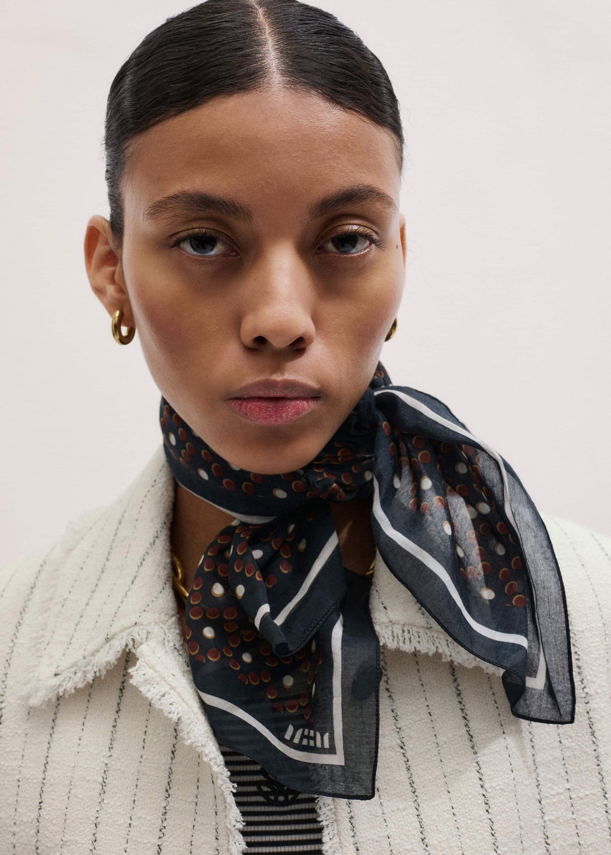 ME+EM Black Dotted Border Scarf