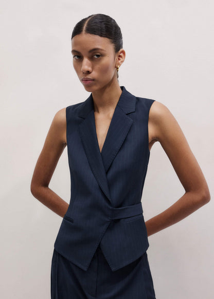 ME+EM Navy Pinstripe Wrap Vest