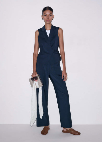 ME+EM Navy Pinstripe Wrap Vest