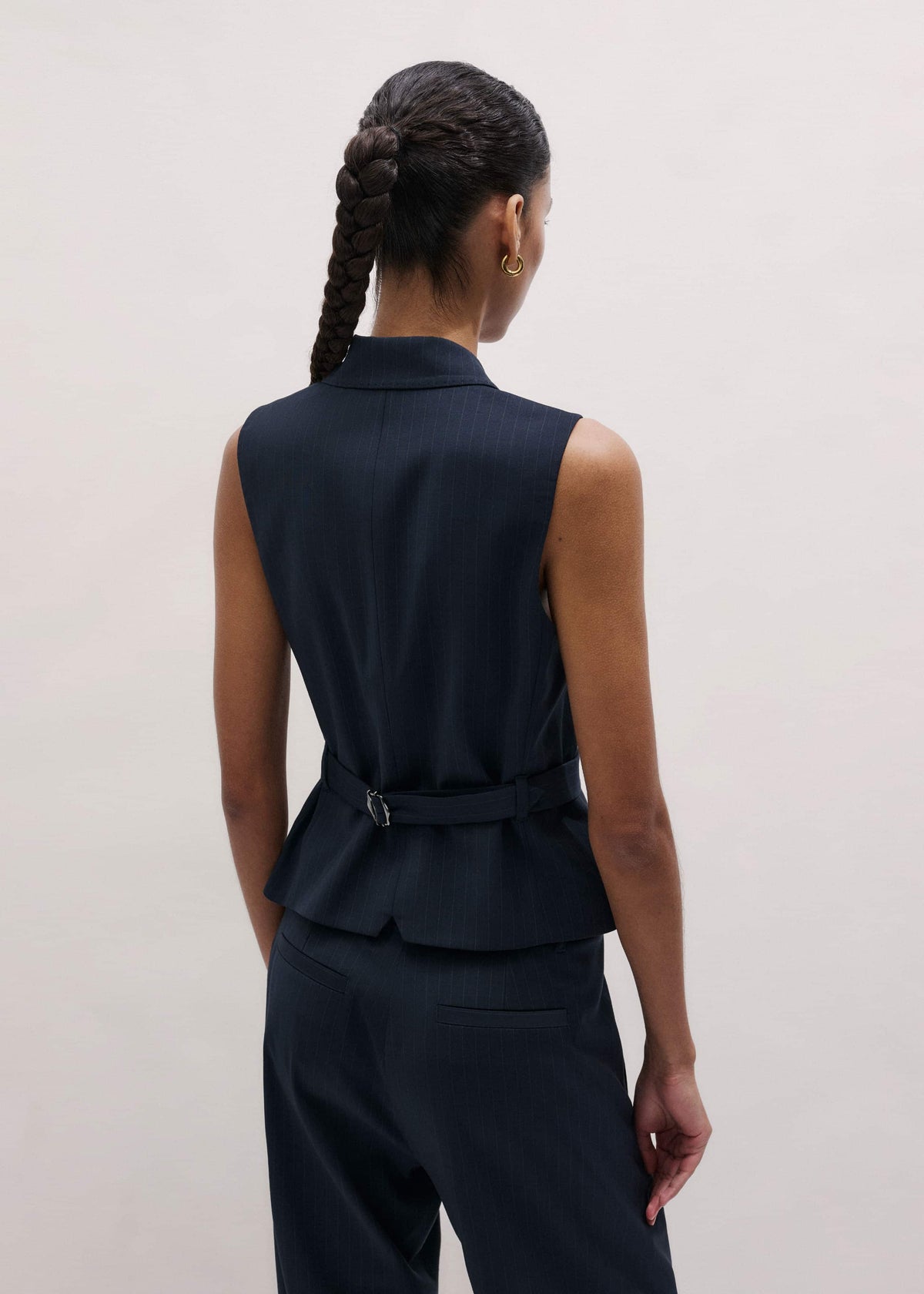 ME+EM Navy Pinstripe Wrap Vest