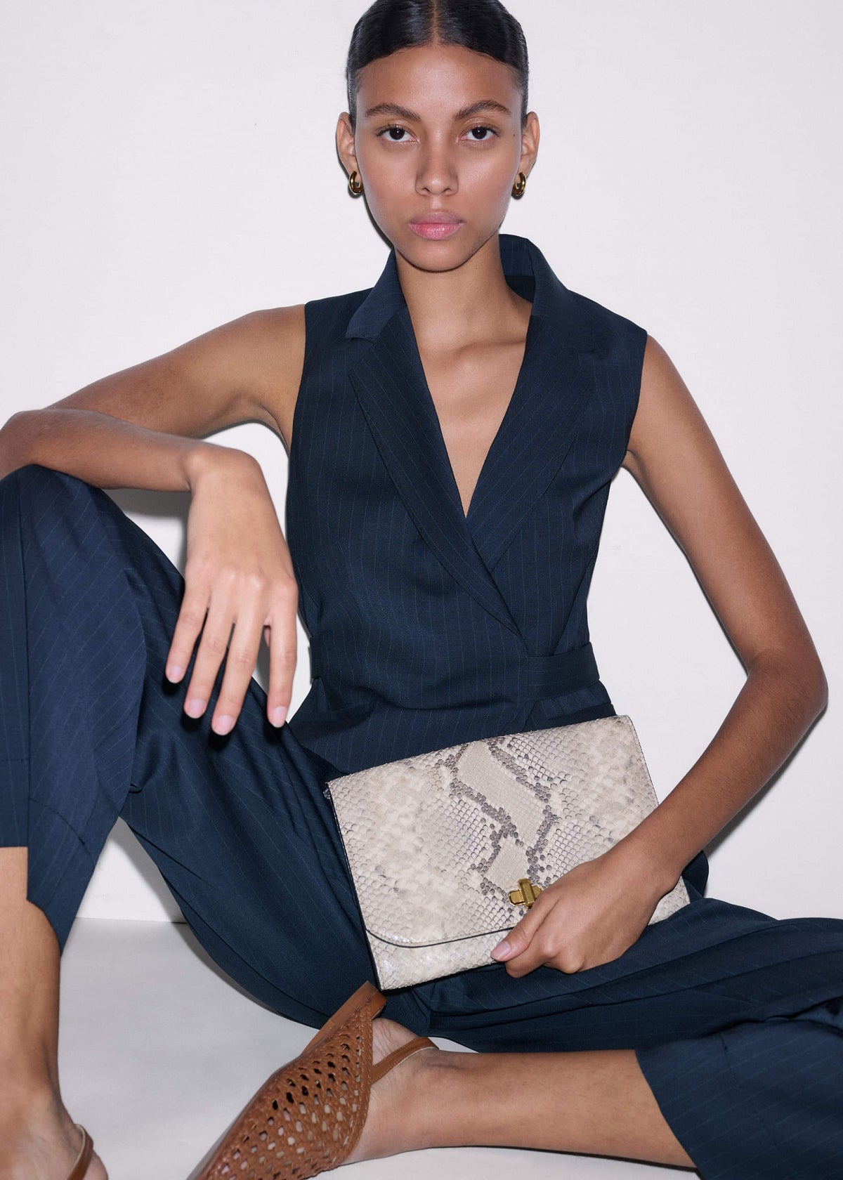 ME+EM Navy Pinstripe Wrap Vest