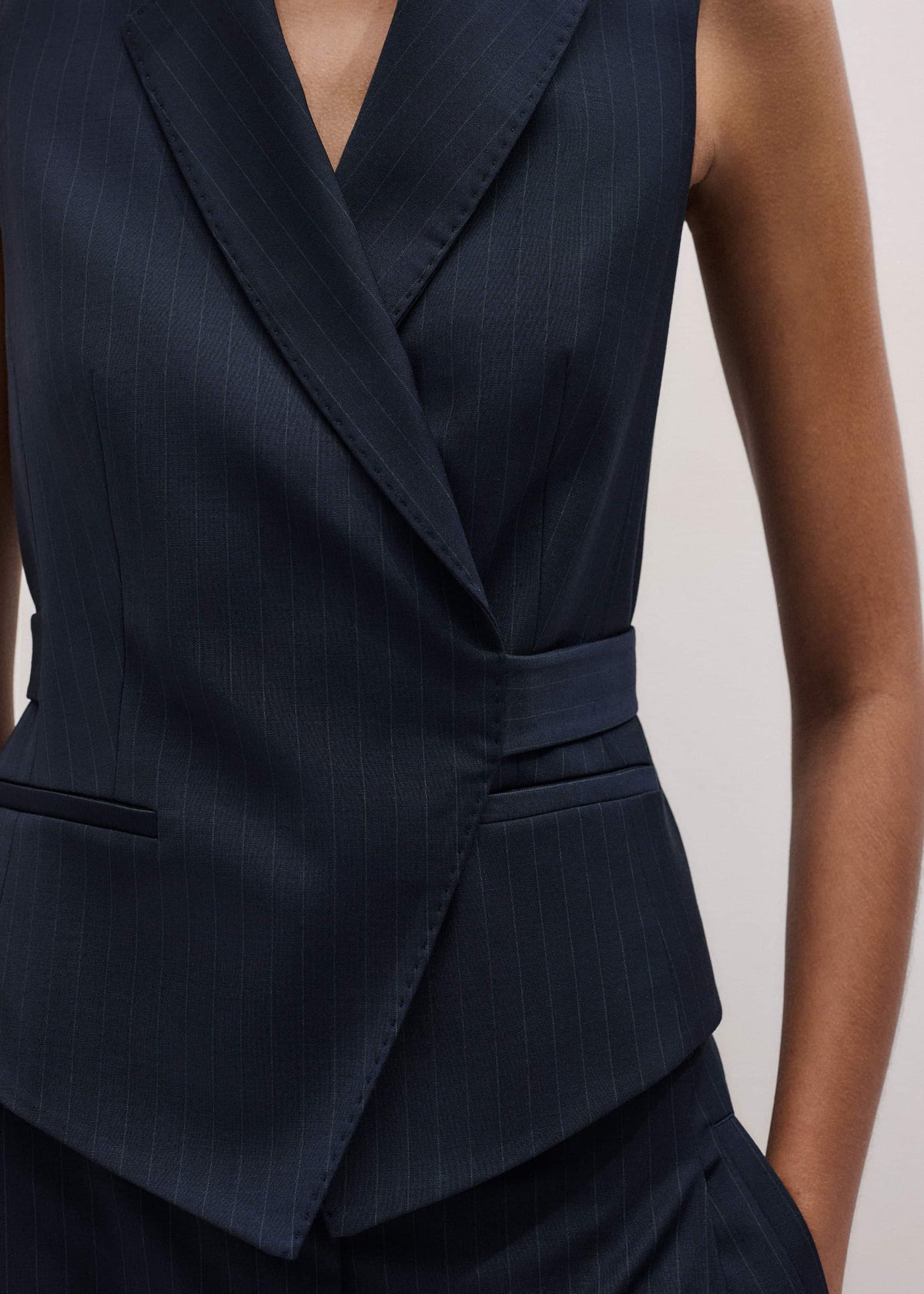 ME+EM Navy Pinstripe Wrap Vest