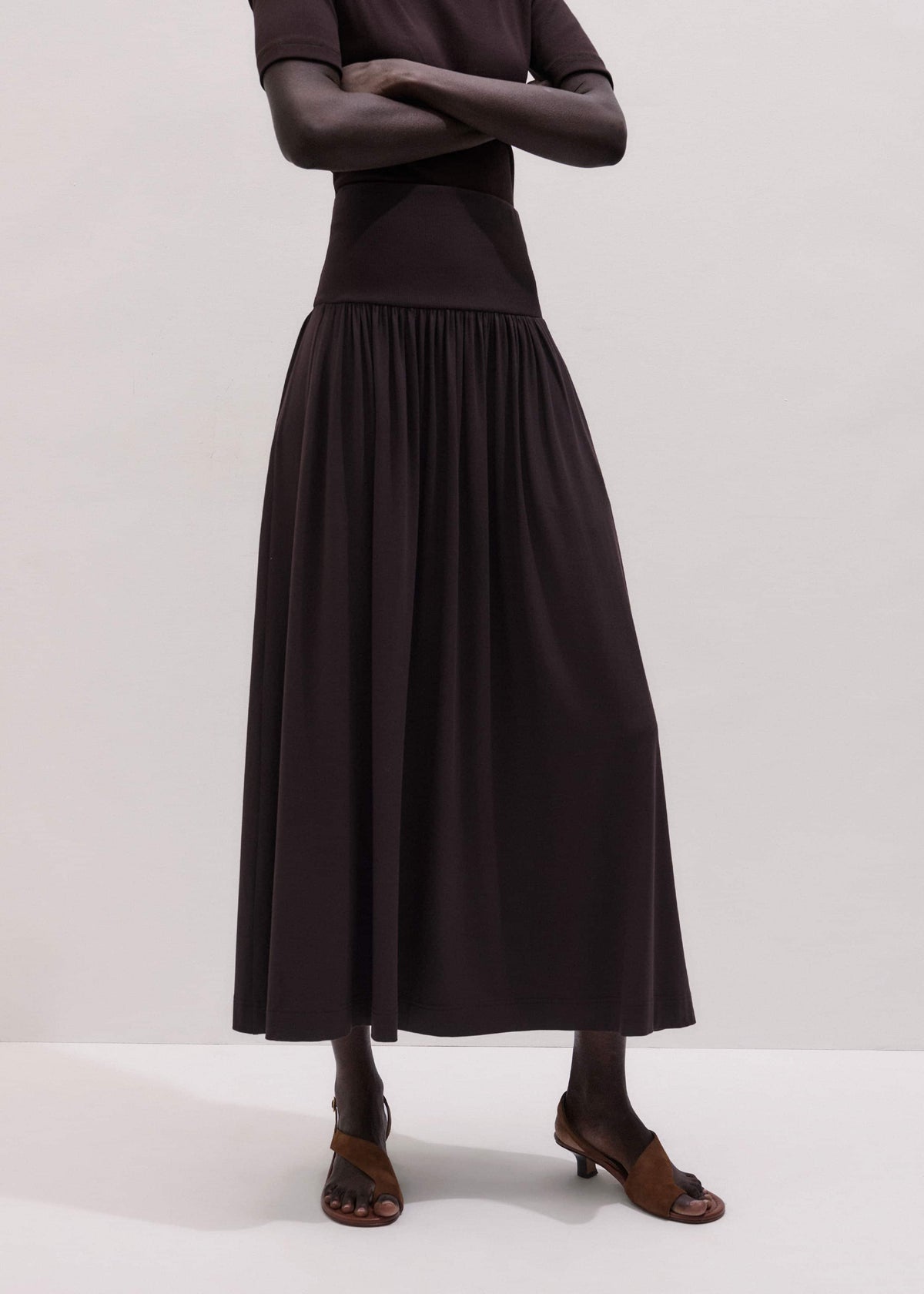 ME+EM Brown Soft Sculpt Maxi Skirt