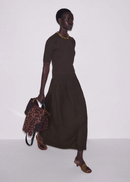 ME+EM Brown Soft Sculpt Maxi Skirt