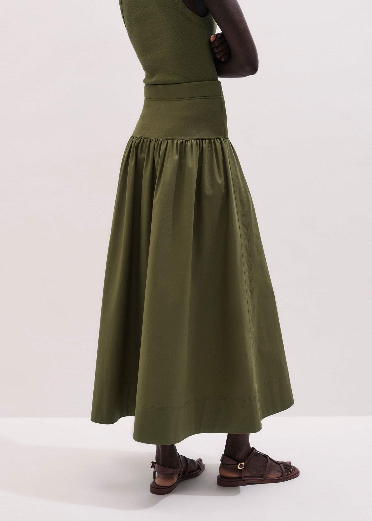 ME+EM Olive Green Mixed Media Maxi Skirt