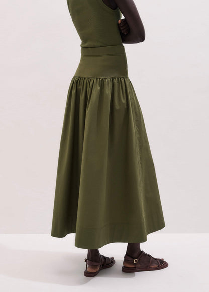 ME+EM Olive Green Mixed Media Maxi Skirt