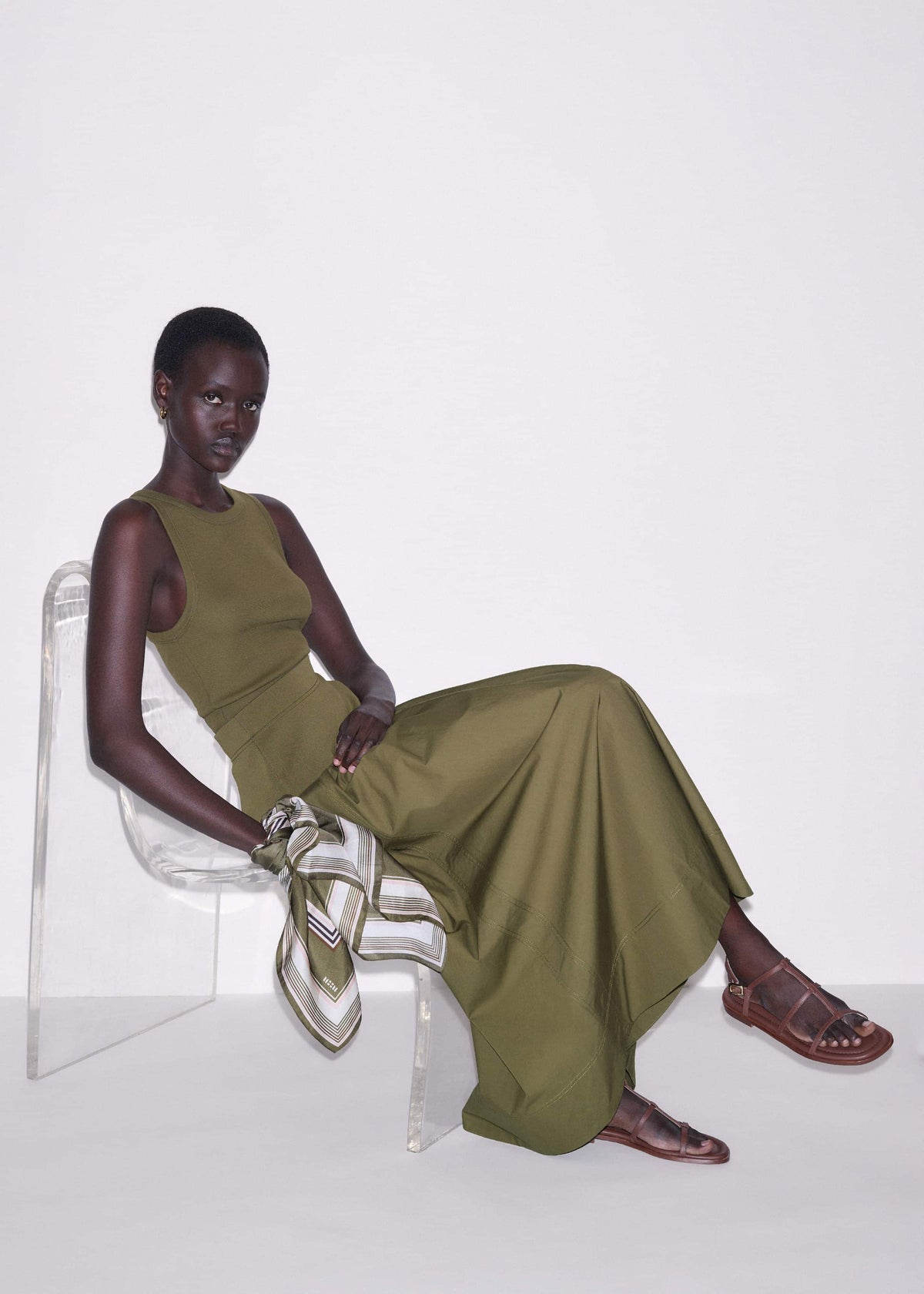 ME+EM Olive Green Mixed Media Maxi Skirt