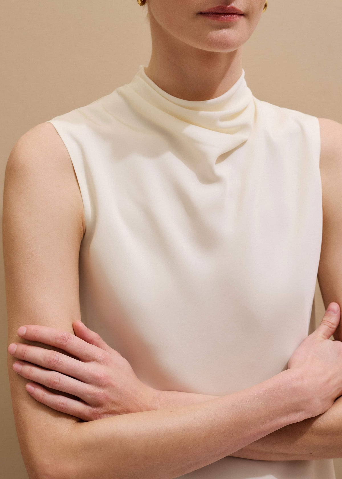 ME+EM Cream Silk Elevated Cowl Neck Top