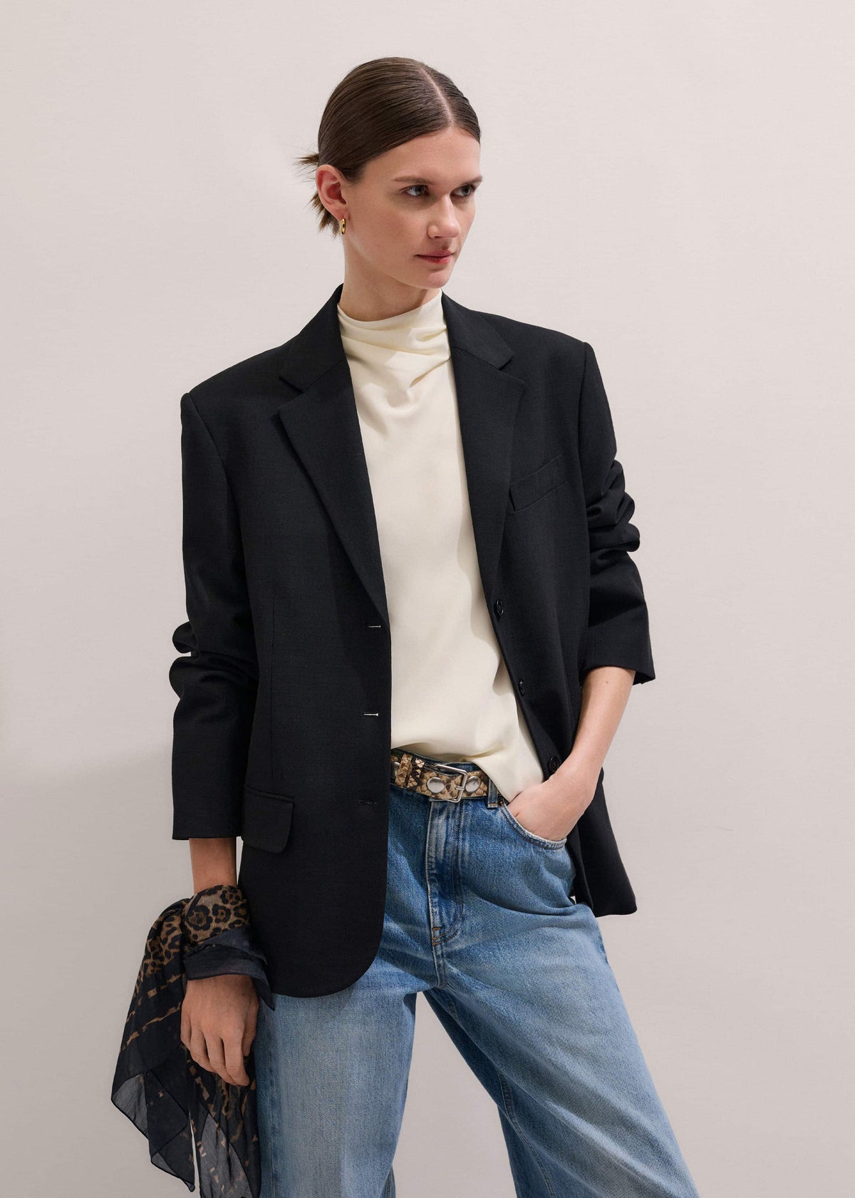 ME+EM Cream Silk Elevated Cowl Neck Top