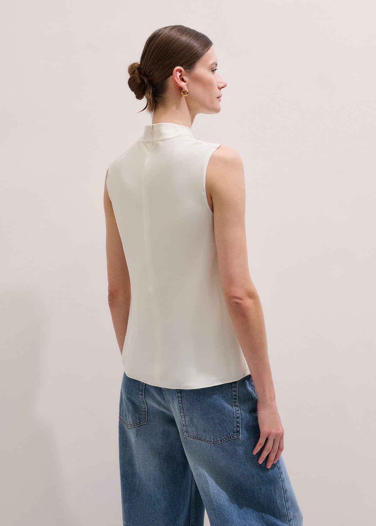 ME+EM Cream Silk Elevated Cowl Neck Top