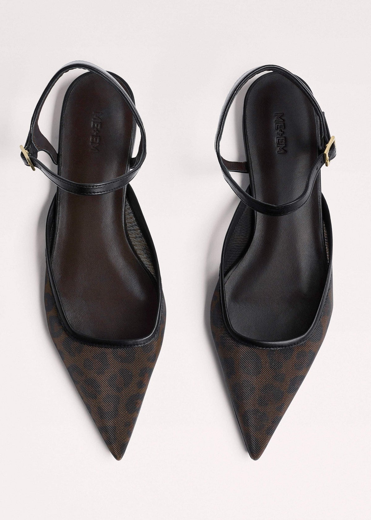ME+EM Brown Leopard Print Mesh Point-Toe Flat