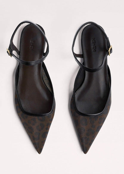 ME+EM Brown Leopard Print Mesh Point-Toe Flat