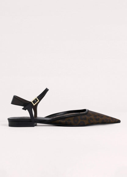 ME+EM Brown Leopard Print Mesh Point-Toe Flat