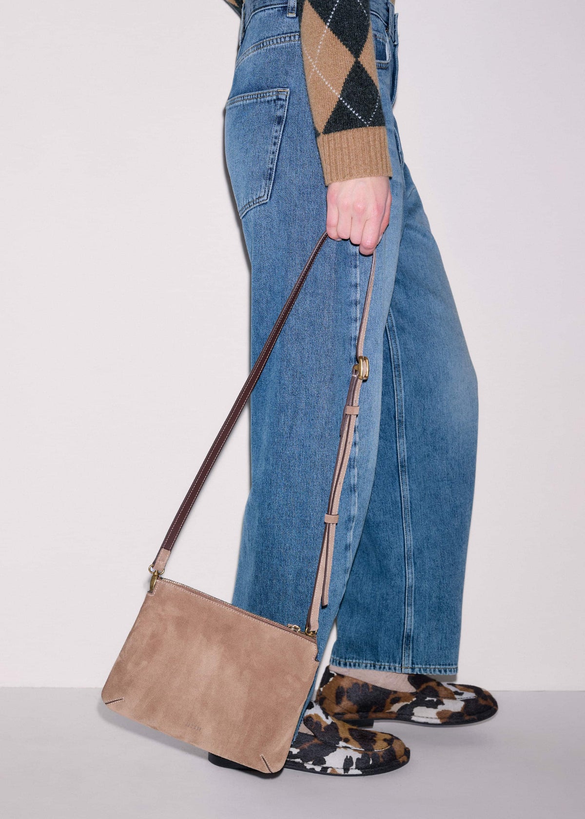 ME+EM Brown Suede Double Pouch Crossbody Bag