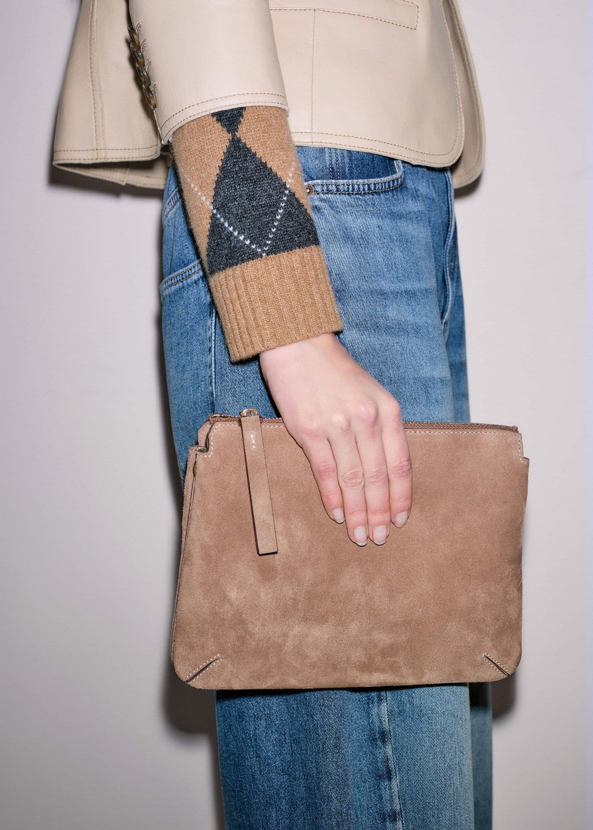 ME+EM Brown Suede Double Pouch Crossbody Bag