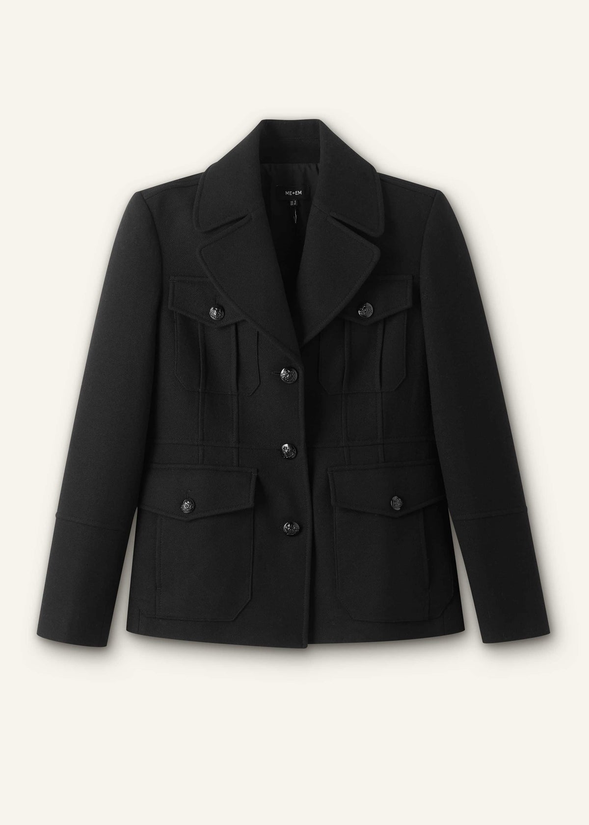 ME+EM Black Longline Fitted Military Jacket