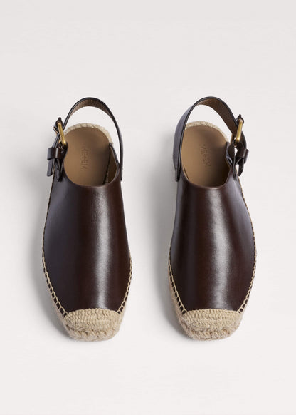 ME+EM Brown Leather Slingback Espadrille