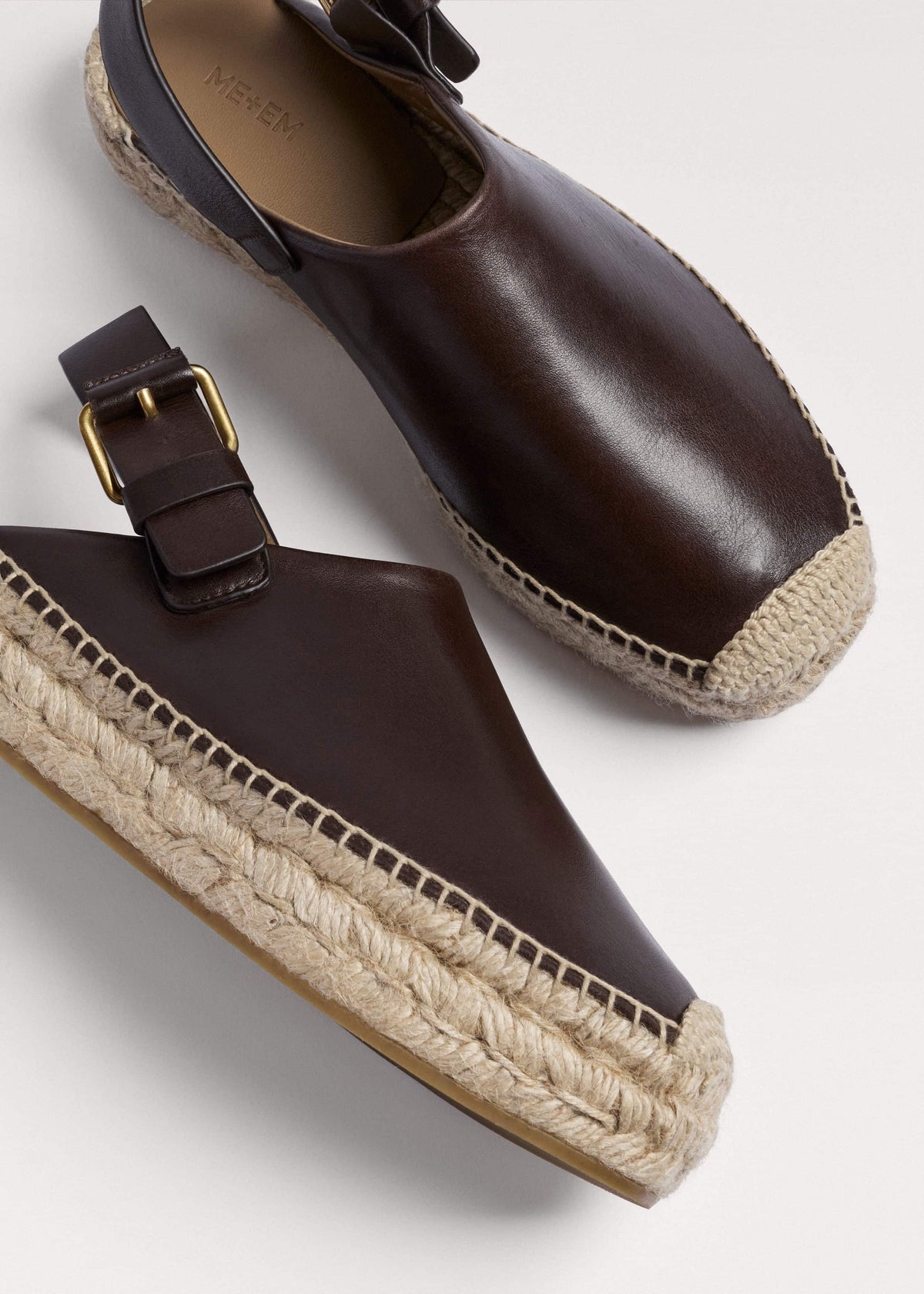ME+EM Brown Leather Slingback Espadrille
