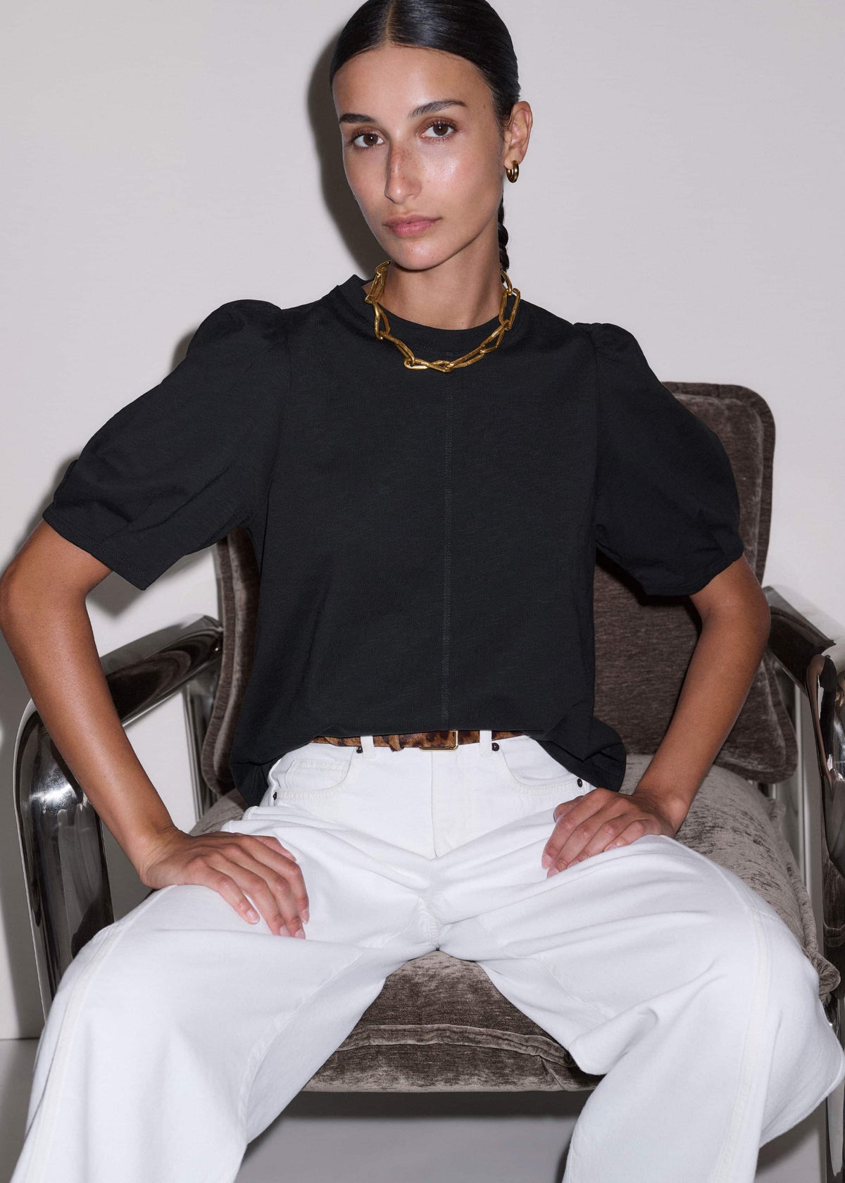 ME+EM Black Feminine Swing Top