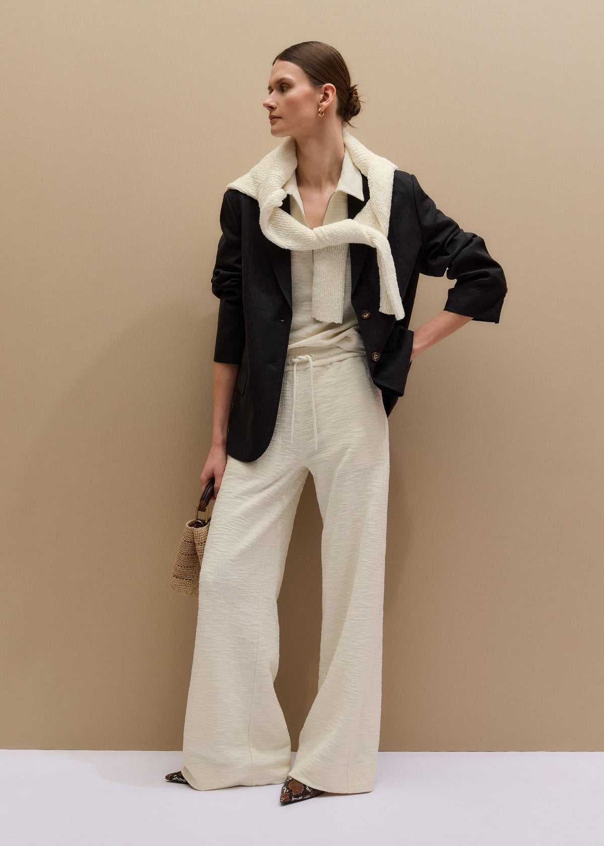 ME+EM Cream Wide-Leg Track Pant