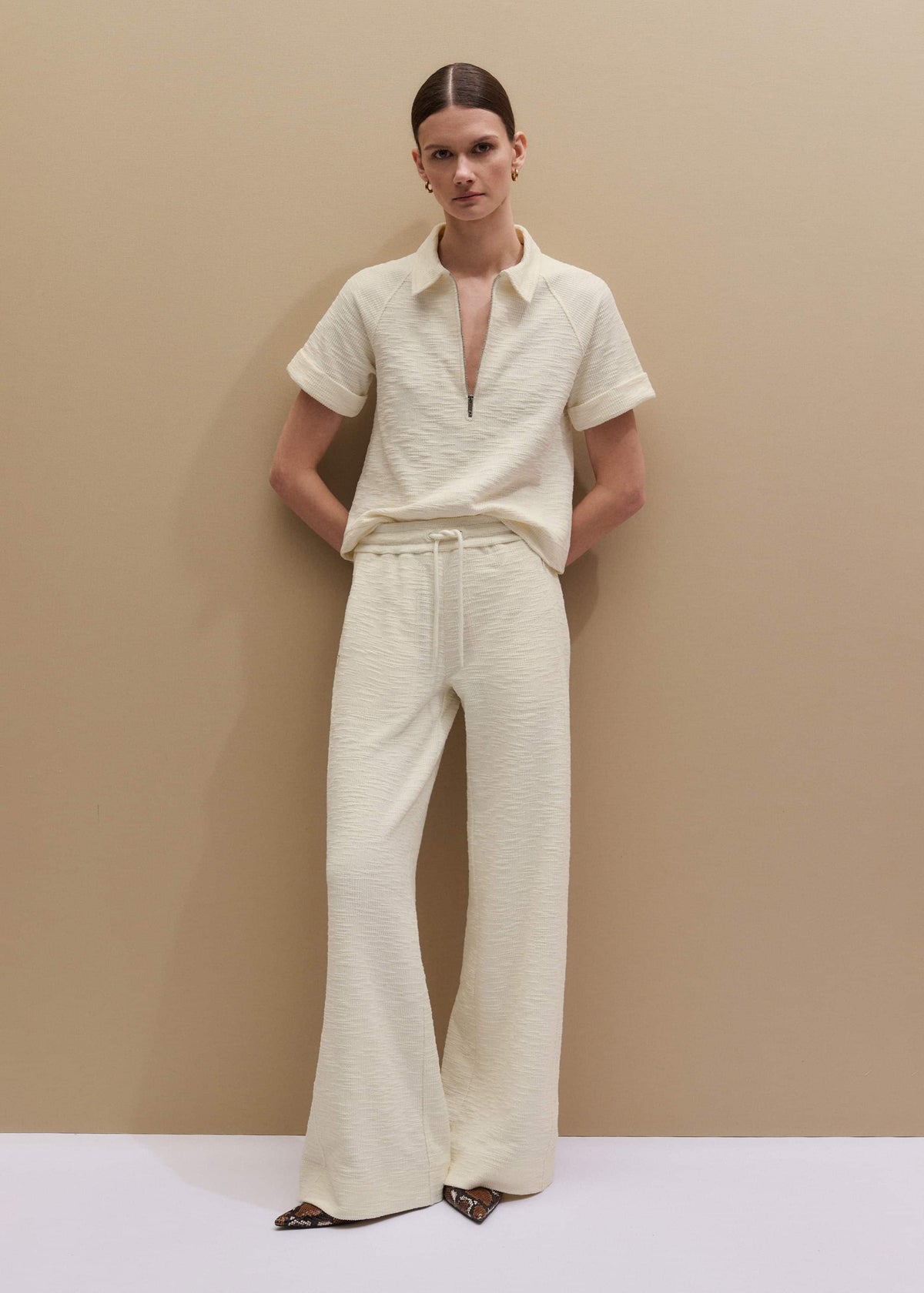 ME+EM Cream Wide-Leg Track Pant