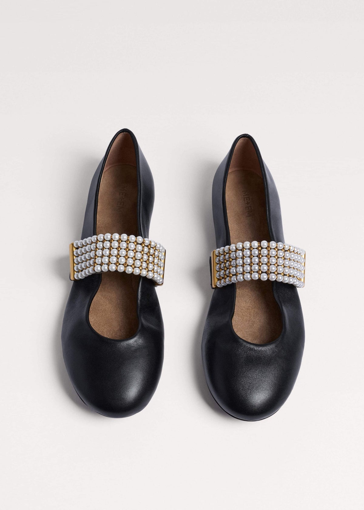 ME+EM Black Pearl Trim Round Ballet Flat