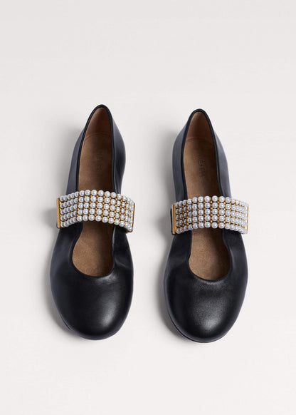ME+EM Black Pearl Trim Round Ballet Flat