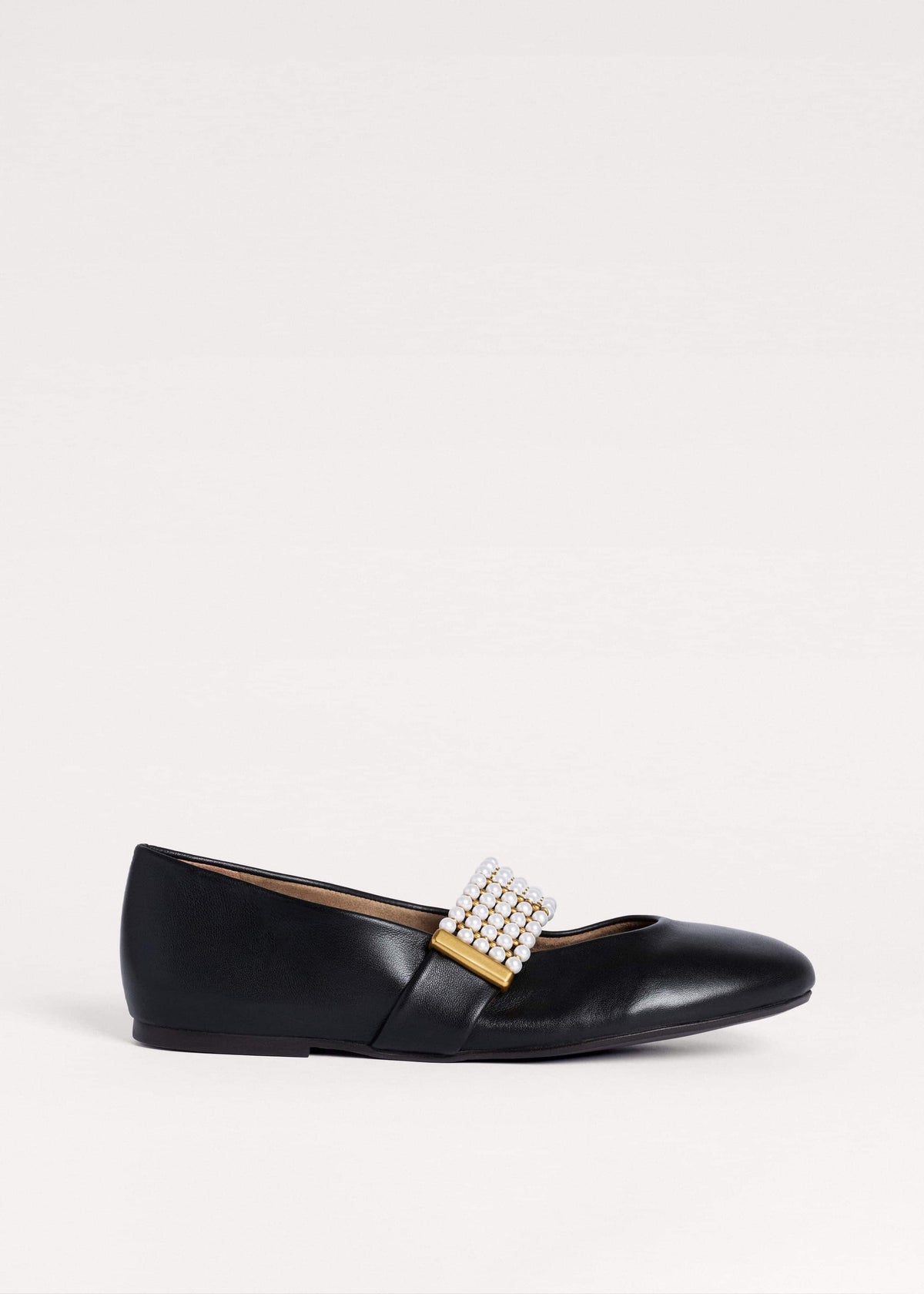 ME+EM Black Pearl Trim Round Ballet Flat