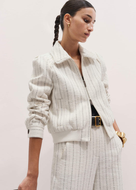 ME+EM Ivory Stripe Bomber Jacket